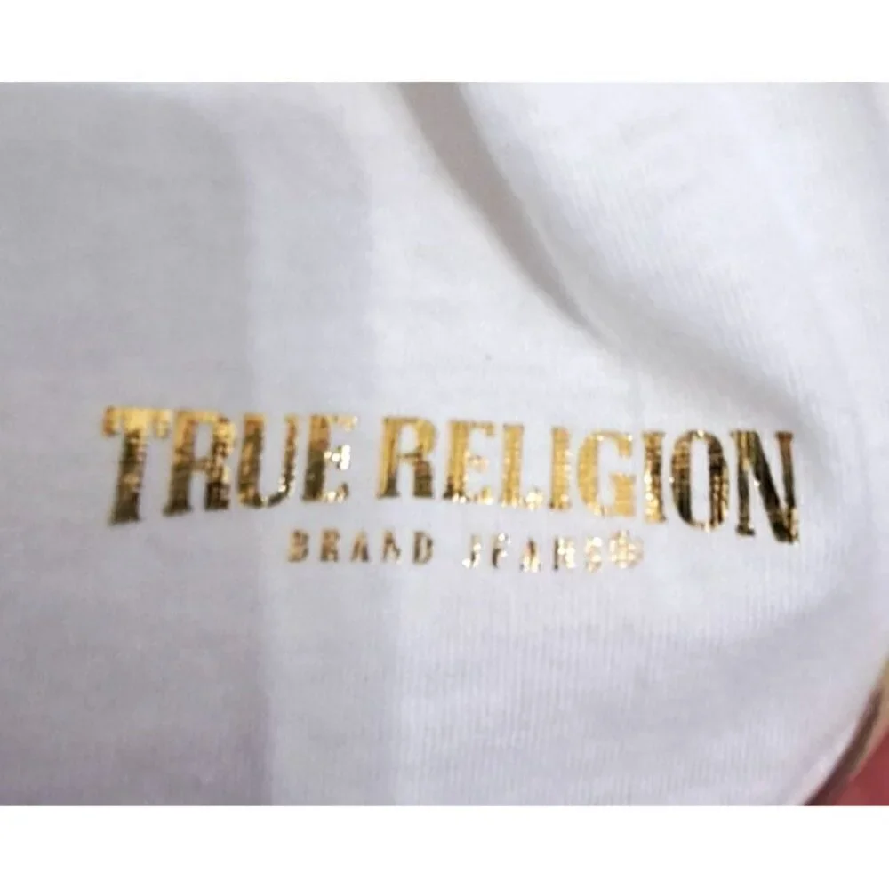True Religion Men's M White Short Sleeve T-Shirt Gold Logo